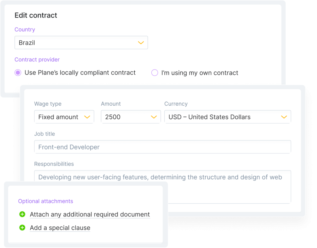 plane localized contracts for contractors and employees